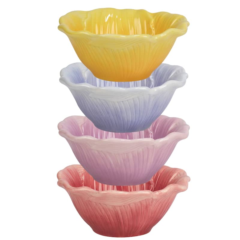 Certified International Hummingbirds 3-D Floral Ice Cream/Dessert Bowls, Set of 4 Assorted Designs - 5.5" Diameter x 2.5"