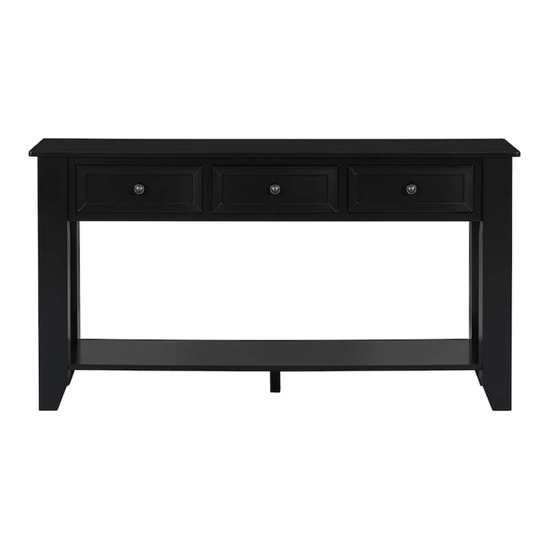 55.4" Modern Entryway Console Table With Three Storage Drawers,Sideboard With Poplar Legs And Metal Handles,Narrow Sofa Table