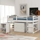 preview thumbnail 10 of 52, Study Loft Bed with Storage Cabinet, Rolling Portable Desk and 2-Tier Bookshelf, Wood Low Loft Bedframe for Kids Teens Adults White - Twin