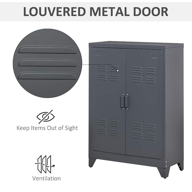 HOMCOM Industrial Style Steel Storage Cabinet, Metal Storage Organizer with 2-Tier Adjustable Shelves for Living Room or Home