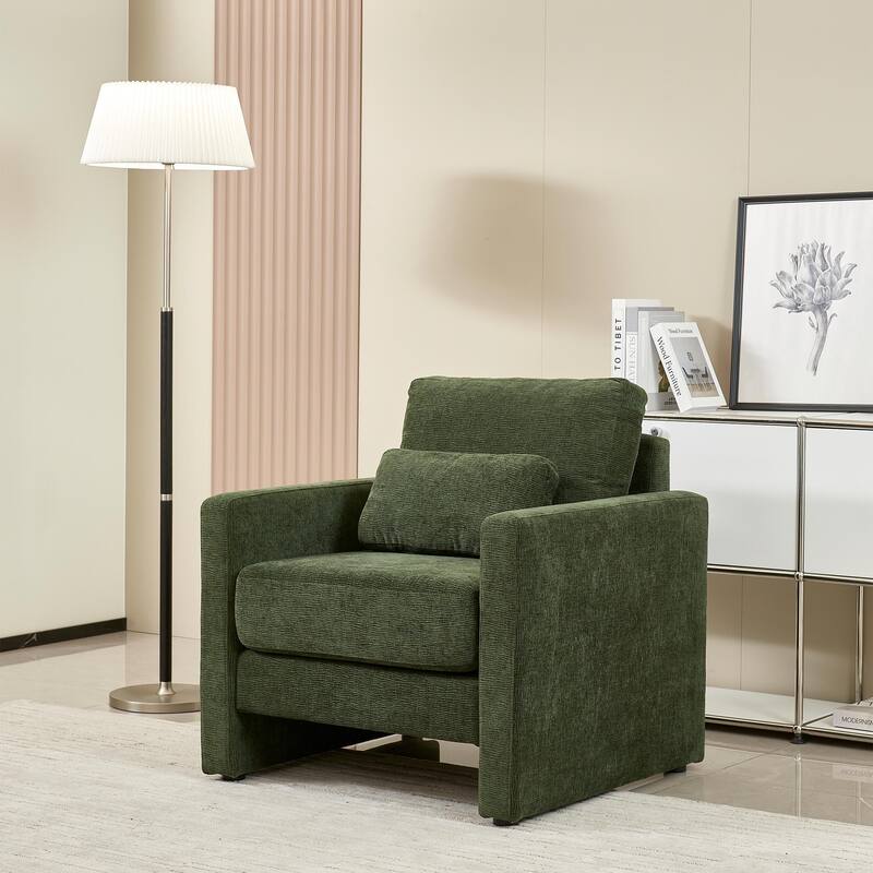 Modern Chenille Upholstered Accent Chair with Solid Wood Frame