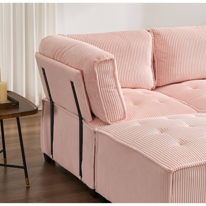 Ergonomic Lounge Modular Couch Corduroy Sectional Sofa with Deep Seat Ottoman Chaise and High-Rebound Thick Cushions