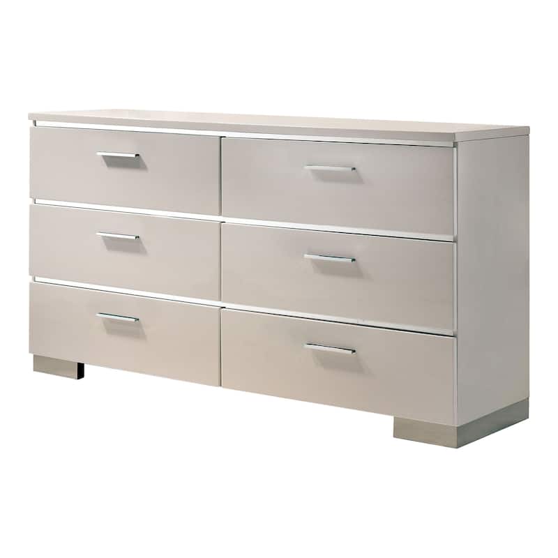 Furniture of America Champs Contemporary White Solid Wood 6-Drawer Dresser
