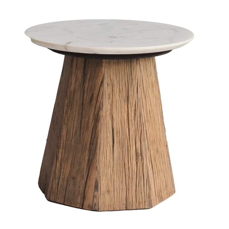 Round Marble Top Coffee Table - 19.5" - Brown and White