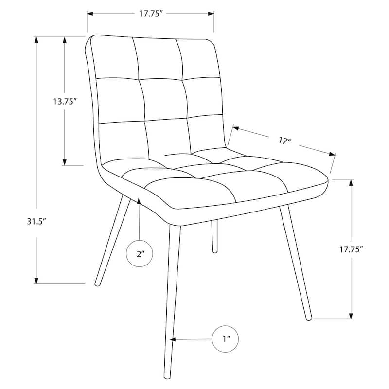 Modern Upholstered Dining Chairs - Set of 2, White PU Leather Chrome Accent Living Room Chair - 38.75