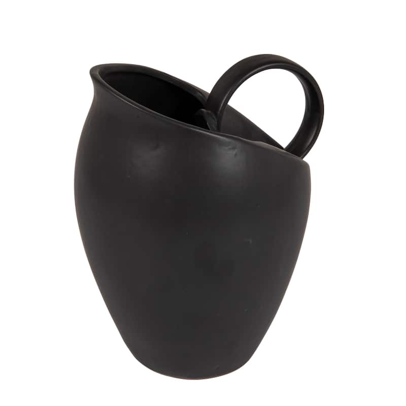 Textured Stoneware Pitcher in Reactive Glaze - Matte Black