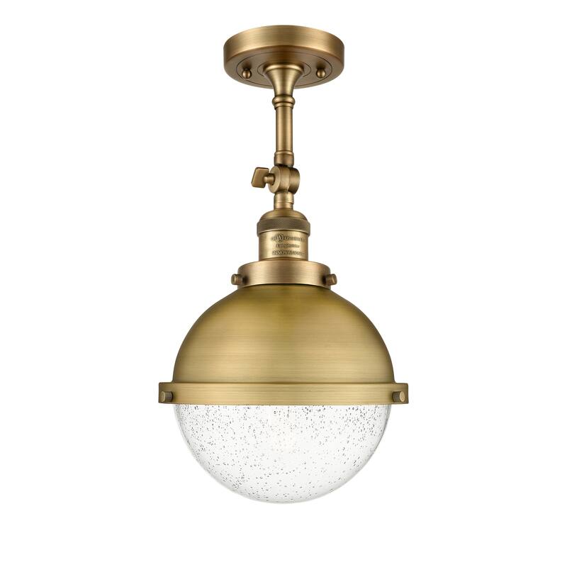 Innovations Lighting Franklin Restoration Hampden - 1 Light 9" Semi-Flush Mount - Brushed Brass/Seedy