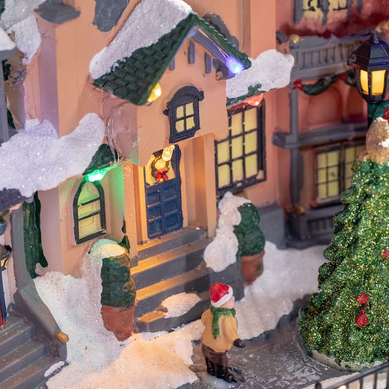 HOMCOM Christmas Village, Santa and Deer Skating Pond Animated Winter Wonderland Set with Multicolored LED Light