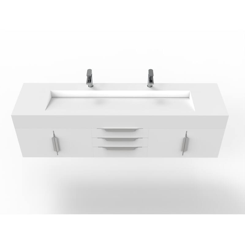 Nile 72" Wall Mounted Bathroom Vanity Set w/ White Top