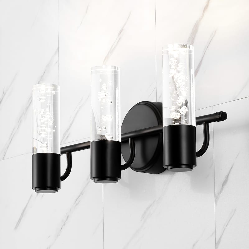 Alain Minimalist Modern Bubble Acrylic/Iron Integrated LED Vanity Light, by JONATHAN Y - 3-Light - Black