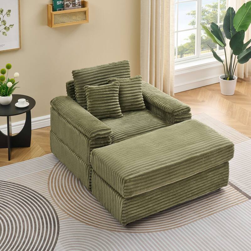 Corduroy Single Sofa Set with 2 Throw Pillows (500lb Capacity)
