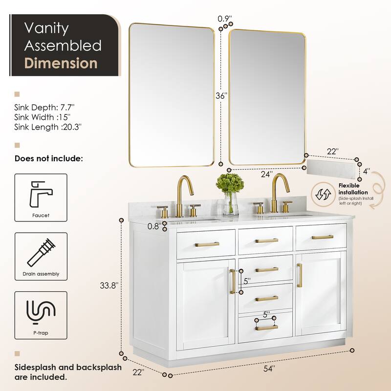 Altair Gavino Bath Vanity with Grain White Composite Stone Top and Mirror