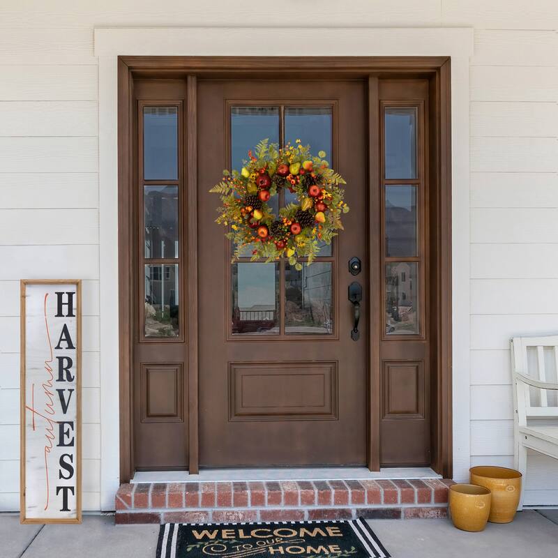 Apples and Pears Artificial Fall Harvest Wreath - 26" - Unlit