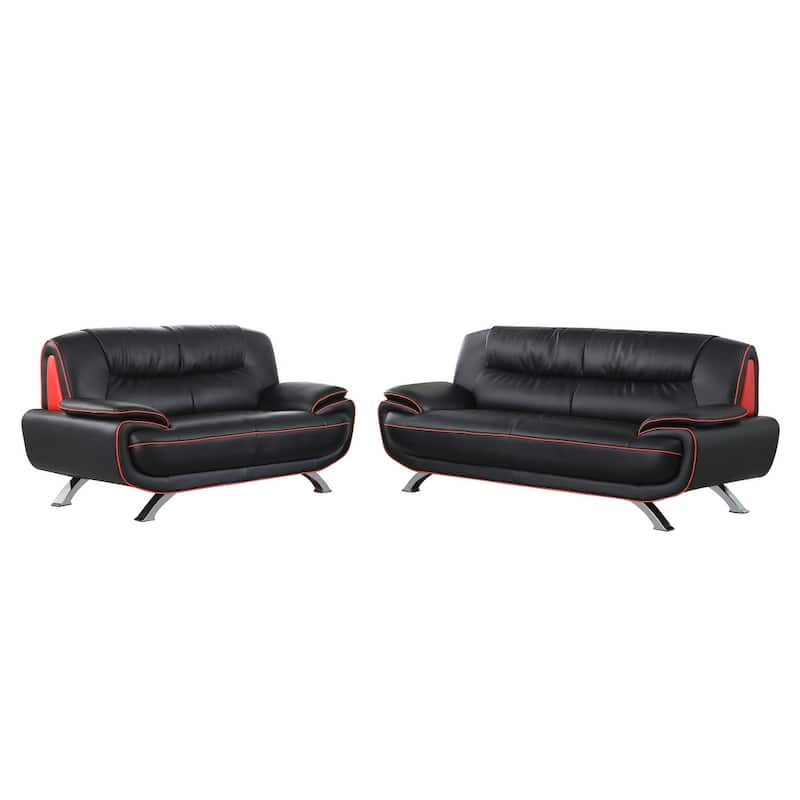 HomeRoots Two Piece Indoor Black Genuine Leather Five Person Seating Set