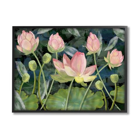 Stupell Industries Pink Lotus Flowers and Lily Pad Pond Framed Wall Art - Green