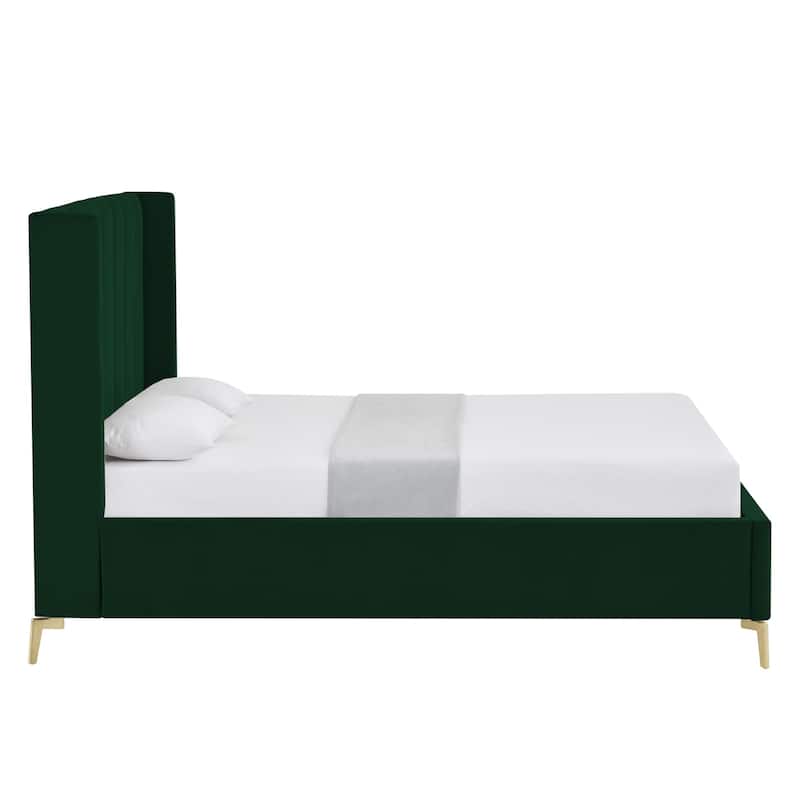 HomeRoots Green Velvet Upholstered Full Bed Frame