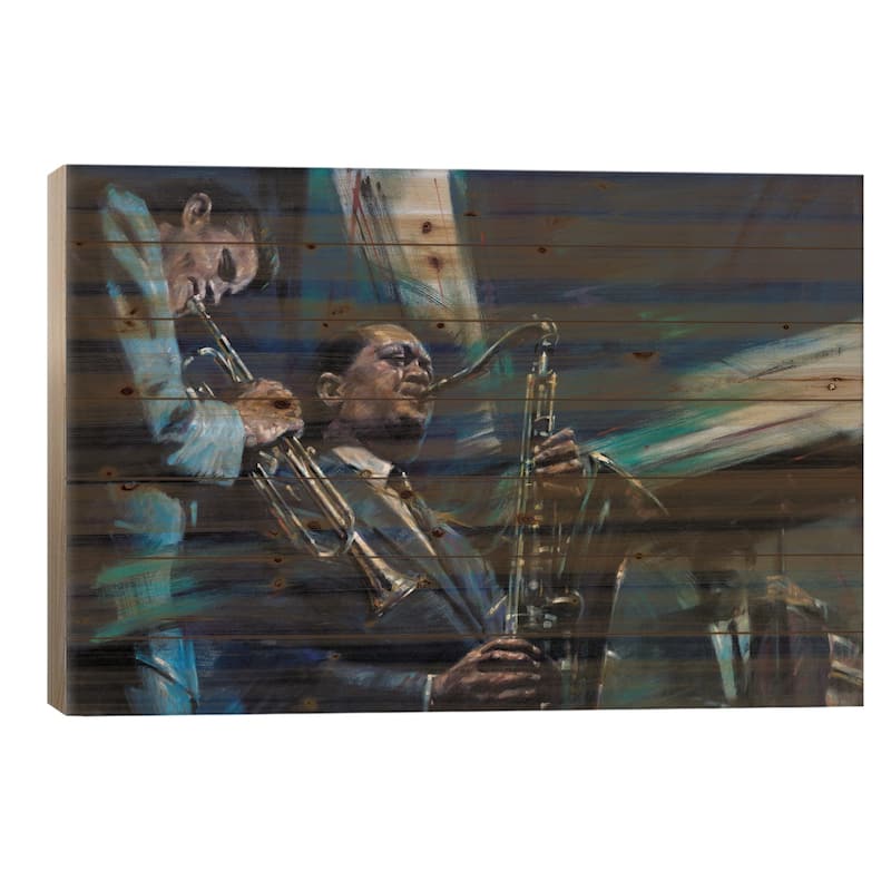 Blue Cool Print On Wood by Jin G. Kam - Multi-Color - 18x26x1.5