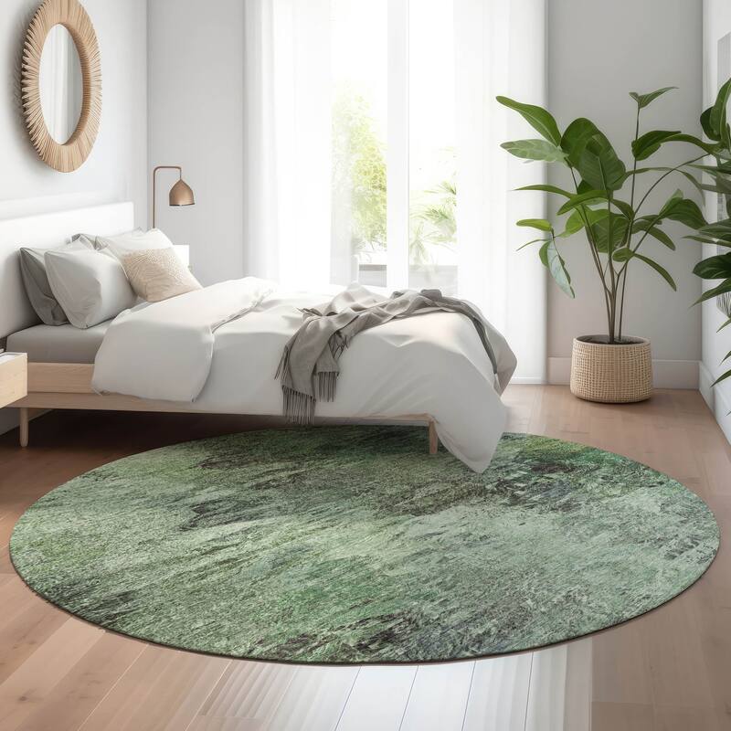 Premium Washable Super Soft Abstract Mirage Mayfield Rug - Green - 8' x 8' - Round