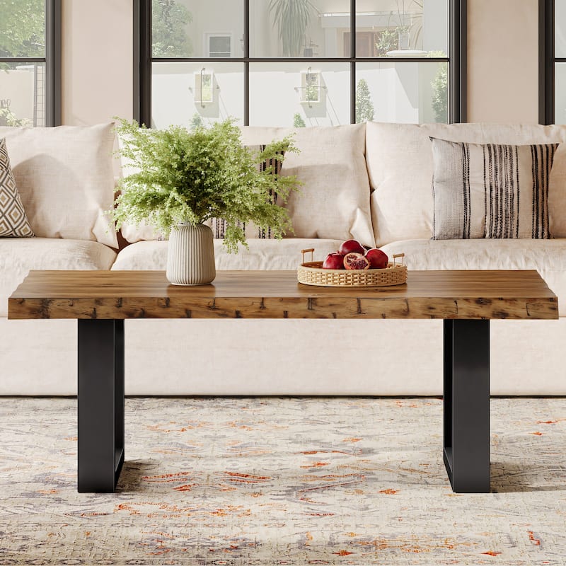 Wood Coffee Table With Metal Base, Easy Assembly (new Zealand Pine) - 47.2" W x 23.6" D x 17.7" H