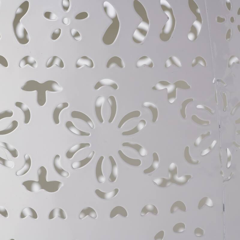 Side Table, Lace Cut Metal End Table for Outdoor & Indoor Use, Barrel Shape Accent Table, No Assembly Needed