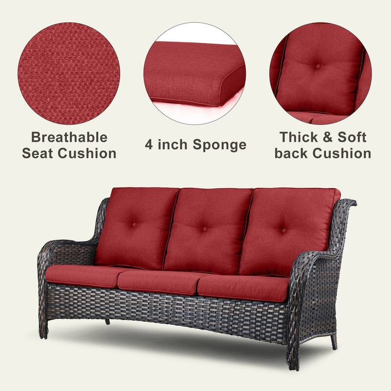 Pocassy 3-Piece Outdoor Wicker Sofa Set with Ottoman