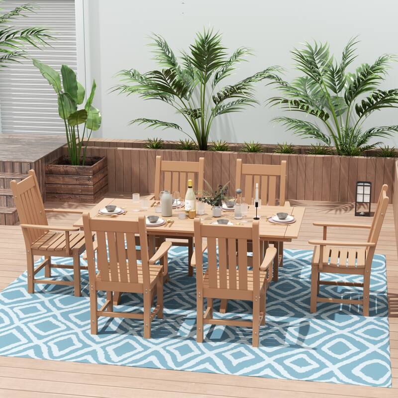 Laguna Hdpe All Weather Outdoor Patio Dining Set with Rectangle Table, Arm Chairs (7-Piece Set)