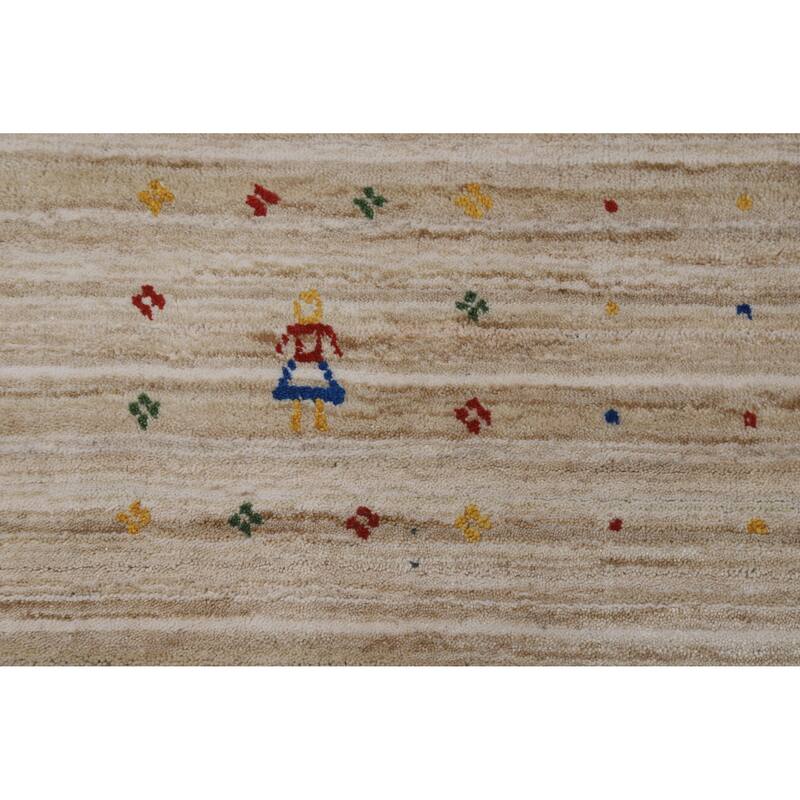 Striped Camel Gabbeh Oriental Square Rug Handmade Wool Carpet - 9'11" x 9'7"