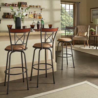 Verona Swivel Adjustable Sheen Black X-Back 3-Piece Stool Set by iNSPIRE Q Classic