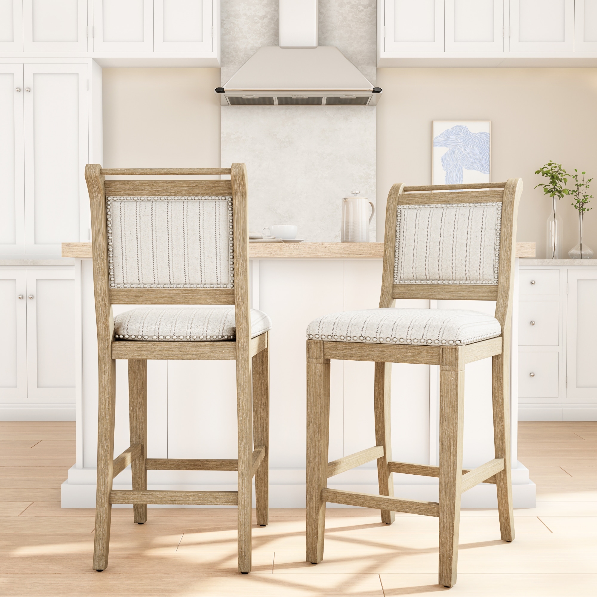 Linon Demi-Grey Rustic Striped Bar Stool