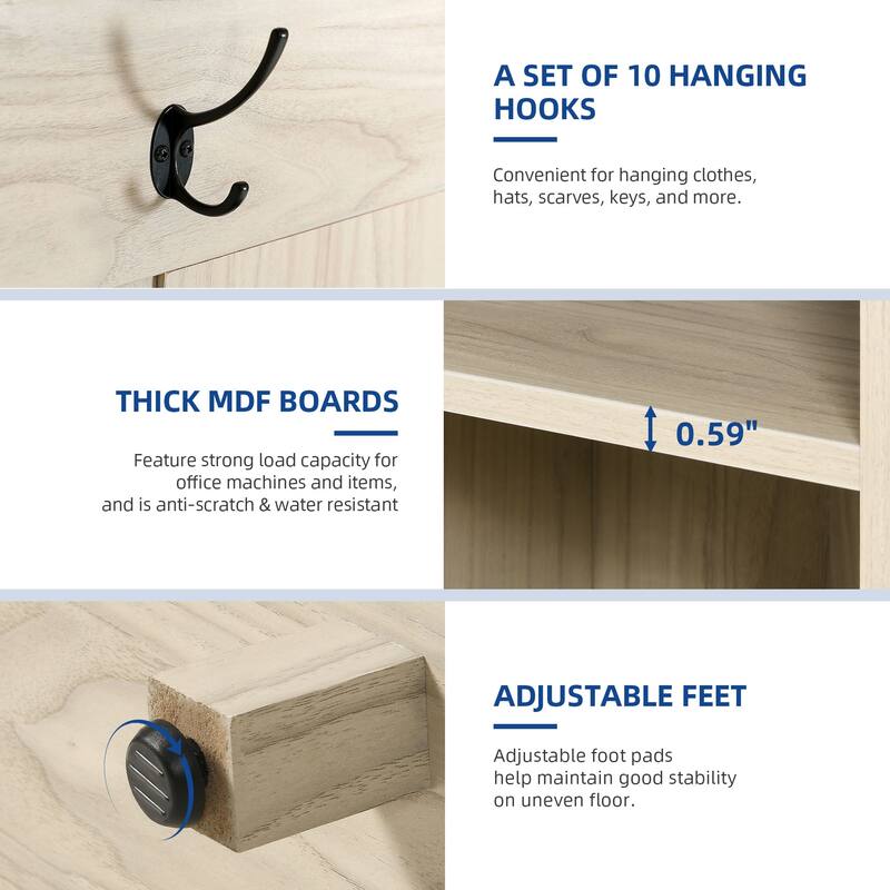 Moasis Hall Tree Coat Rack with Bench Shoe Storage w/ 10 Hooks for Entryway