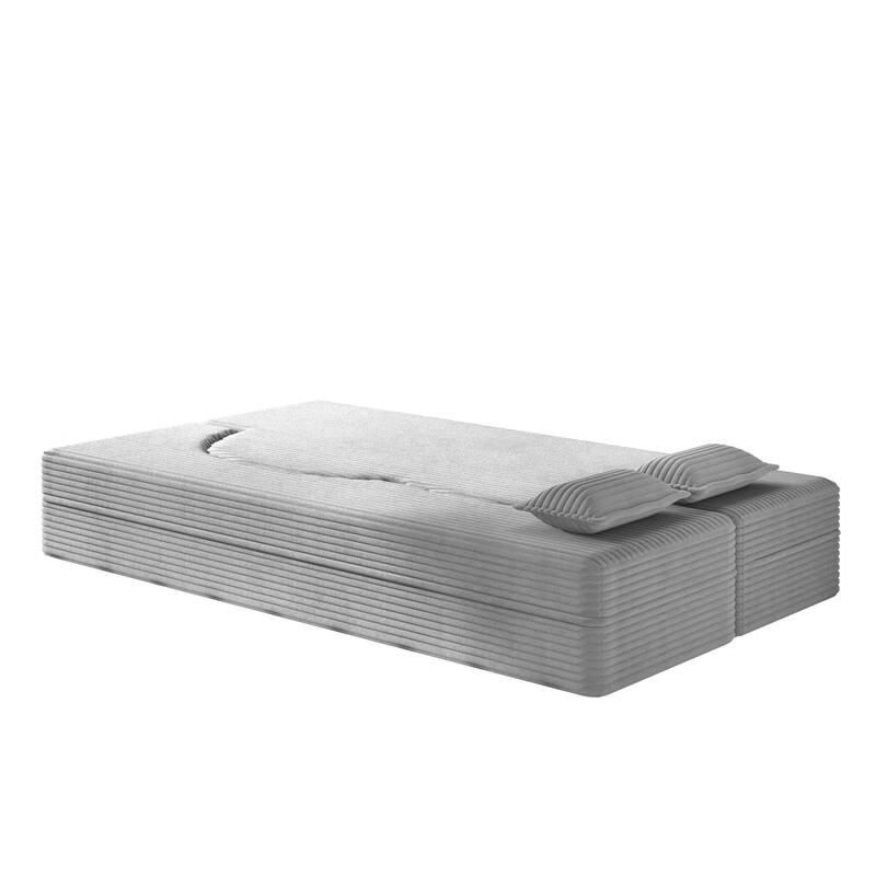 Modern Floor Sofa with 2 Pillows,Convertible Teddy Fabric Foam-Filled Sleeper Sofa Bed