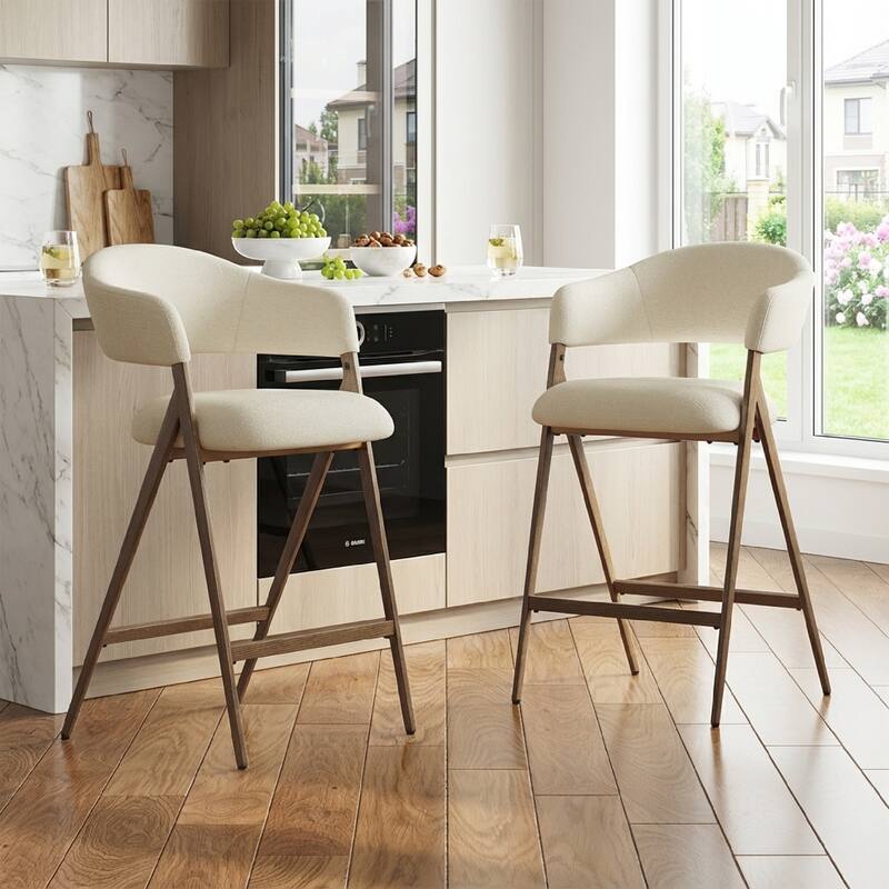 RENEWLINE Bar Stools Height Counter Stools with Backrest&Footrest - Set of 2 - Beige