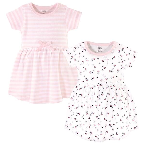 slide 1 of 1, Touched by Nature Baby and Toddler Girl Organic Cotton Short-Sleeve Dresses 2pk, Tiny Flowers 2T - Baby Toddler Tiny Flowers Short Sleeve