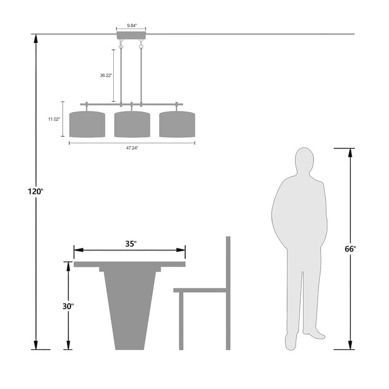 Starsky 3-Light Modern Linear Drum Fabric Kitchen Island Lights