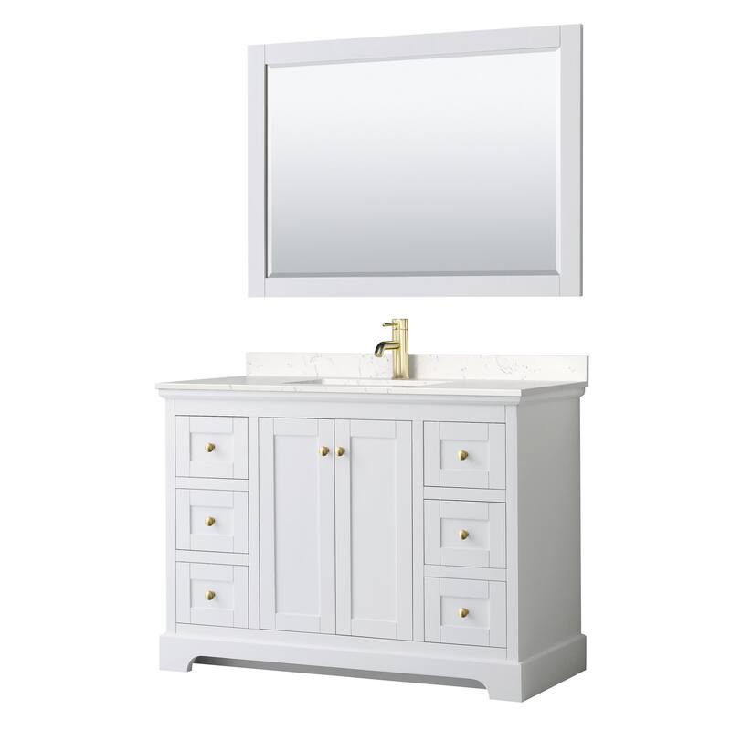 Wyndham Collection Avery 48" Free Standing Single Basin Vanity Set - White / Carrara Cultured Marble Top / Brushed Gold