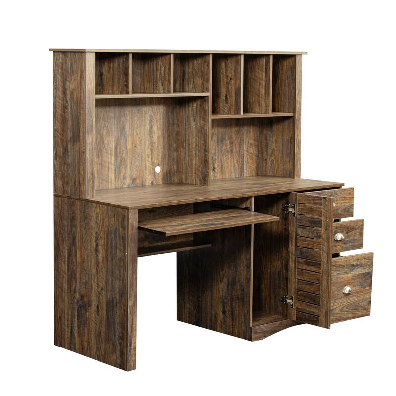 Home Office Computer Desk with Hutch,Dark brown