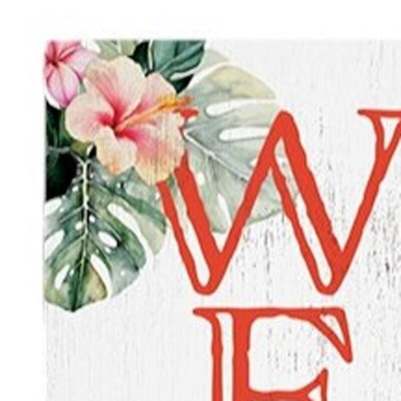 HomeRoots 36" Pink And White Solid Wood Tropical Floral Welcome Porch Sign