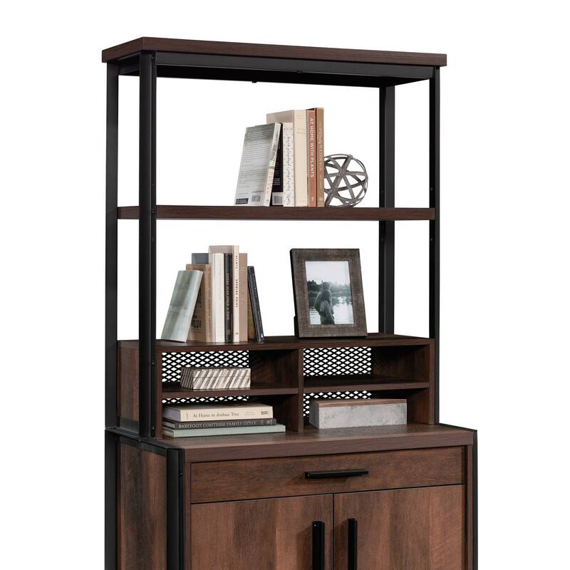 Wood Library Hutch with Adjustable Shelf, Brown - 32.28" W x 11.54" D x 36.77" H