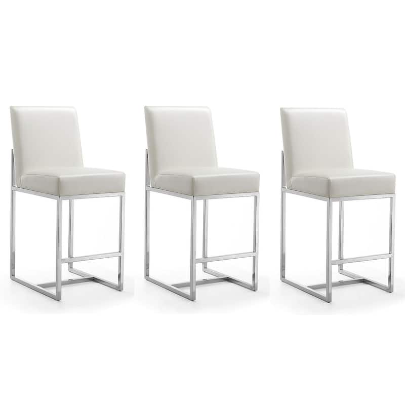 Manhattan Comfort Element 37.2 in. Chrome Stainless Steel Counter Height Bar Stool (Set of 3) - Pearl White