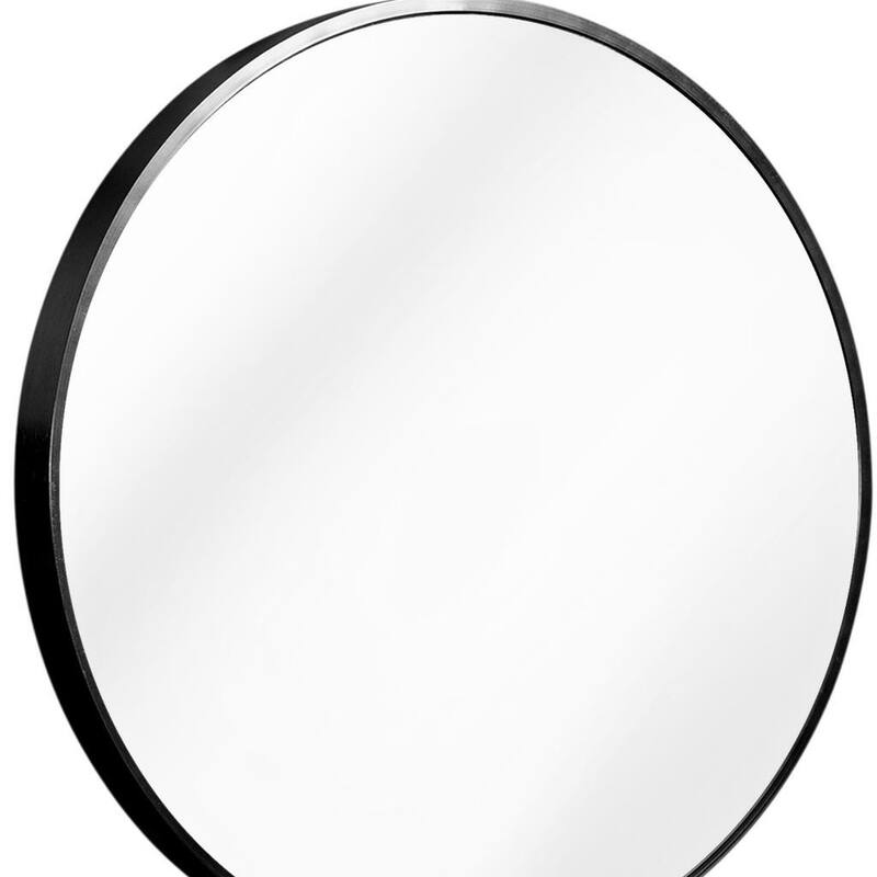 HomeRoots 27" Black Aluminum Round Framed Accent Mirror - 27.30 in. x 27.30 in. x 1.10 in.