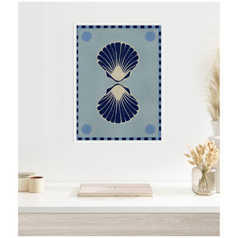 Kate and Laurel Sylvie Lush Duo 3 Seashells Framed Canvas by Shatha Al Dafai