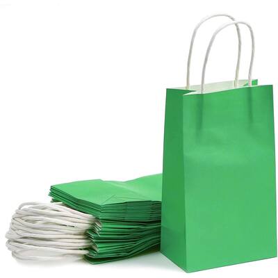 Blue Panda 25-Pack Green Gift Bags with Handles - Small Paper Treat Bags (5.3x3.2x9 In)