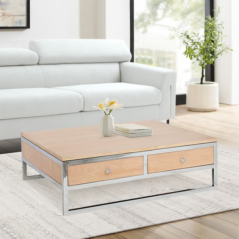 Pasargad Home Arden Square Modern Coffee Table with 2 Drawers - W36" x D36" x H12"