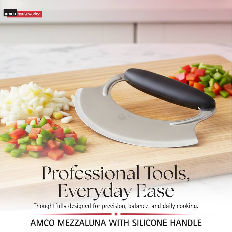 Amco Stainless Steel Handheld Mezzaluna Silicone Handle - 6.25" x 4.75" x 1.5"