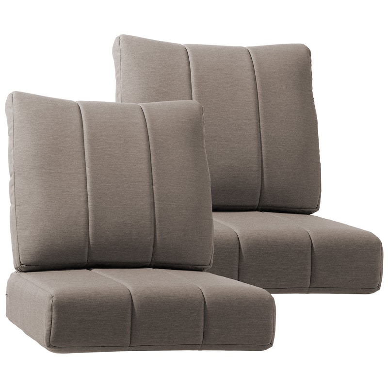 Gymojoy 24"x24"x6" Patio Thick Cushions & Pillows Set - Channel-Tufted Design Deep Seat Water & Fade Resistant Cushion Set - Grey - Two Sets