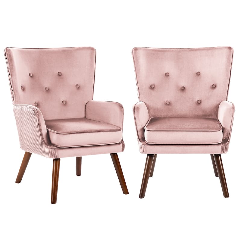 Velvet Upholstered Accent Chair Armchair for Living Room - Set of 2 - Pink