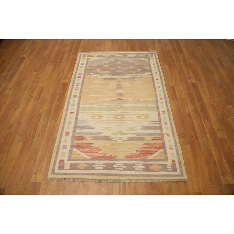 Hand Woven Oriental 100% Wool Carpet Southwestern Tribal Oranges & Rust Kilim Area Rug - 5' 0'' X 3' 2''