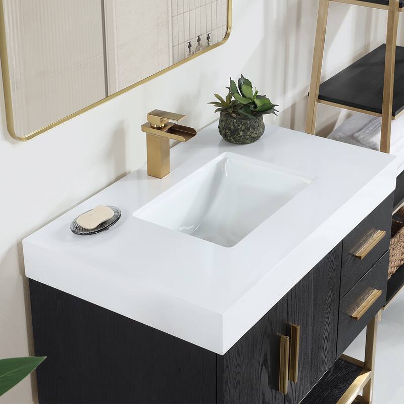 Altair Bianco Bath Vanity with White Composite Stone Top,no Mirror