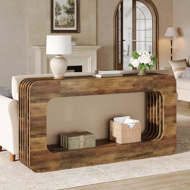 63" 2-Tier Console Table for Entryway, Wooden Narrow Sofa Table