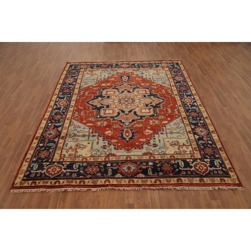 Hand Knotted Oriental 100% Wool Carpet Traditional Medallion Oranges & Rust Heriz (serapi) Area Rug - 9' 10'' X 8' 0''